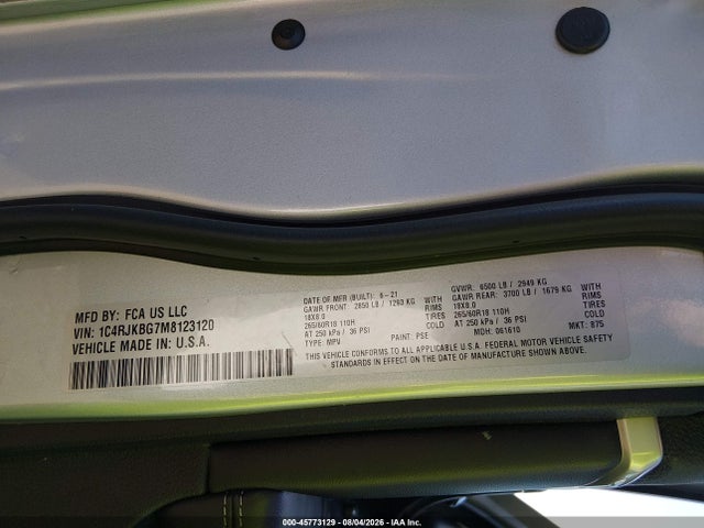 Aukcja sprzedaży 2021 Jeep Grand Cherokee L Limited 4x4, vin: 1C4RJKBG7M8123120, numer aukcji: 45773129