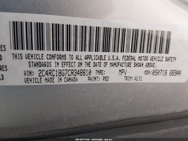 45773160 :رقم المزاد ، 2C4RC1BG7CR348810 vin ، 2012 Chrysler Town & Country Touring مزاد بيع