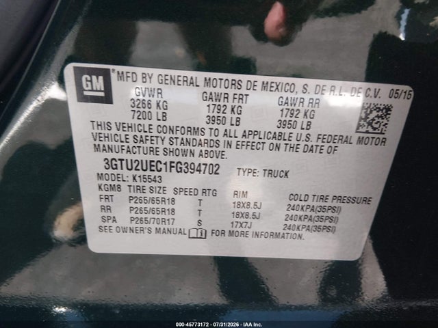 Продажа на аукционе авто 2015 Gmc Sierra 1500 Sle, vin: 3GTU2UEC1FG394702, номер лота: 45773172