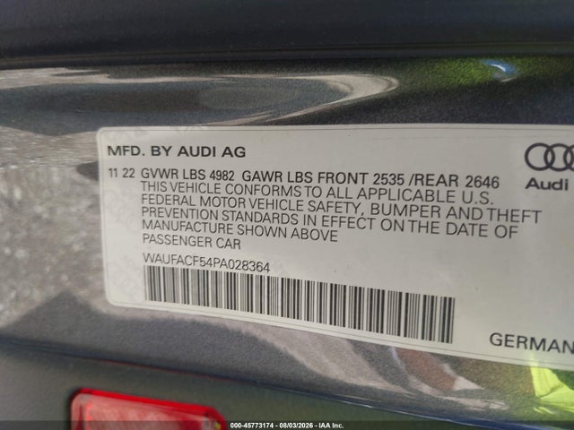 2023 Audi A5 Sportback Premium Plus 45 Tfsi S Line Quattro S Tronic მანქანა იყიდება აუქციონზე, vin: WAUFACF54PA028364, აუქციონის ნომერი: 45773174