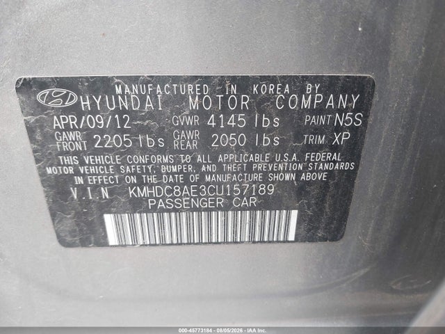 Auction sale of the 2012 Hyundai Elantra Touring Se, vin: KMHDC8AE3CU157189, lot number: 45773184
