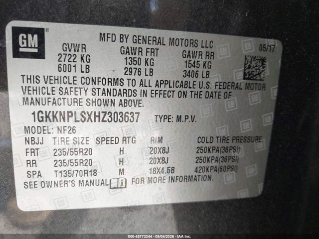 Продаж на аукціоні авто 2017 Gmc Acadia Denali, vin: 1GKKNPLSXHZ303637, номер лоту: 45773244