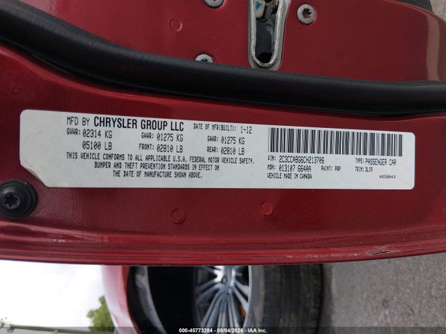 45773284 :رقم المزاد ، 2C3CCABG6CH213706 vin ، 2012 Chrysler 300 S V6 مزاد بيع