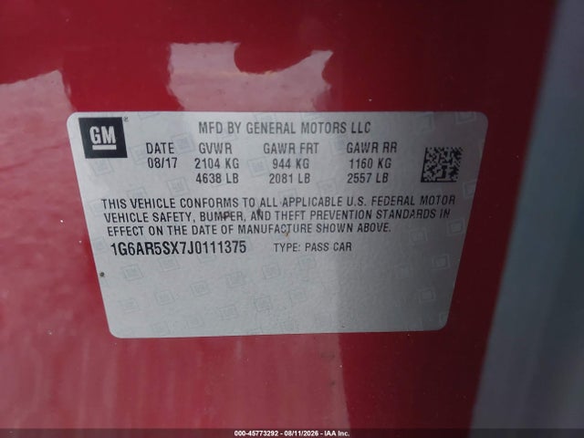 Aukcja sprzedaży 2018 Cadillac Cts Luxury, vin: 1G6AR5SX7J0111375, numer aukcji: 45773292