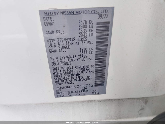 Продажа на аукционе авто 2023 Nissan Pathfinder Sv Fwd, vin: 5N1DR3BA8PC211742, номер лота: 45773306