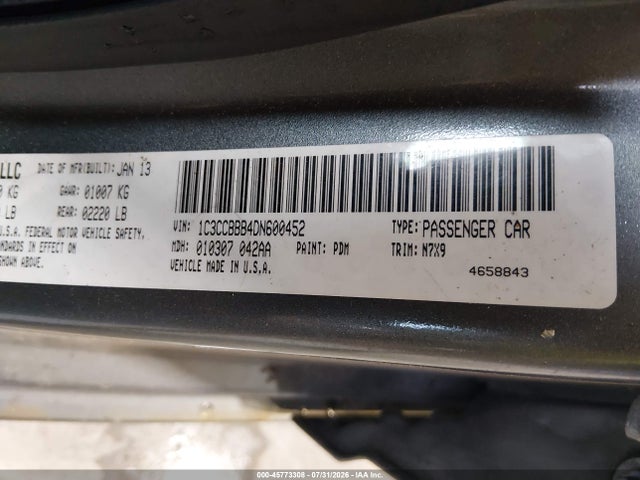 45773308 :رقم المزاد ، 1C3CCBBB4DN600452 vin ، 2013 Chrysler 200 Touring مزاد بيع