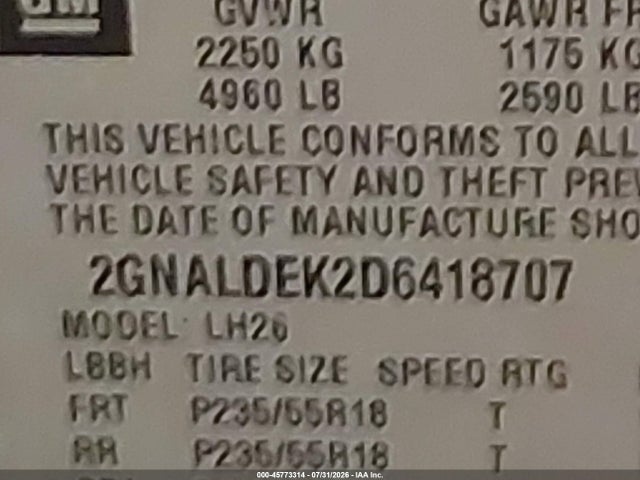 Продаж на аукціоні авто 2013 Chevrolet Equinox Lt, vin: 2GNALDEK2D6418707, номер лоту: 45773314