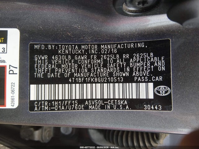 Продаж на аукціоні авто 2016 Toyota Camry Se, vin: 4T1BF1FK8GU210513, номер лоту: 45773332