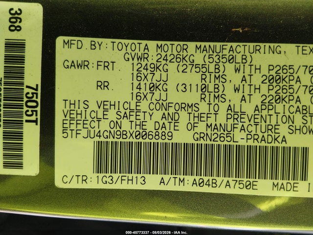 Aukcja sprzedaży 2011 Toyota Tacoma Prerunner V6, vin: 5TFJU4GN9BX006889, numer aukcji: 45773337
