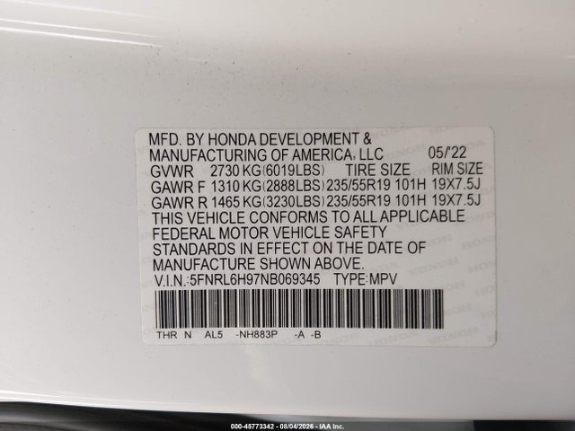 Honda Odyssey Elite 2022 5FNRL6H97NB069345 Image 9