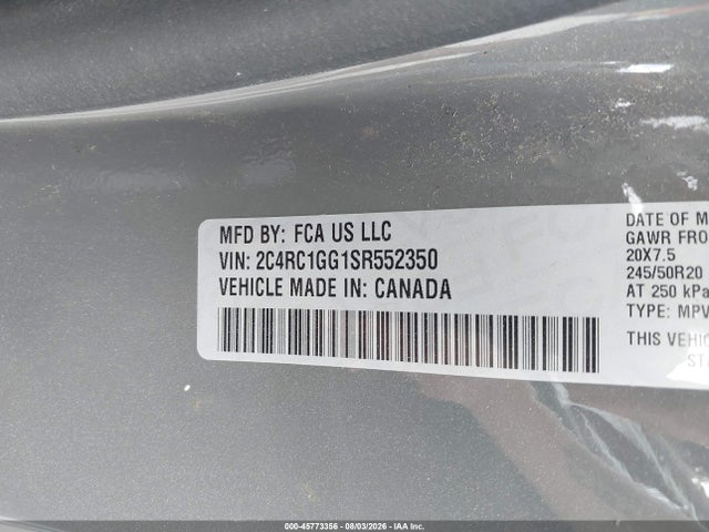 Продажа на аукционе авто 2025 Chrysler Pacifica Limited, vin: 2C4RC1GG1SR552350, номер лота: 45773356