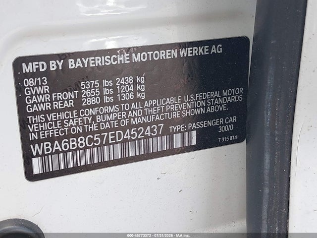 Aukcja sprzedaży 2014 Bmw 640i Gran Coupe Xdrive, vin: WBA6B8C57ED452437, numer aukcji: 45773372