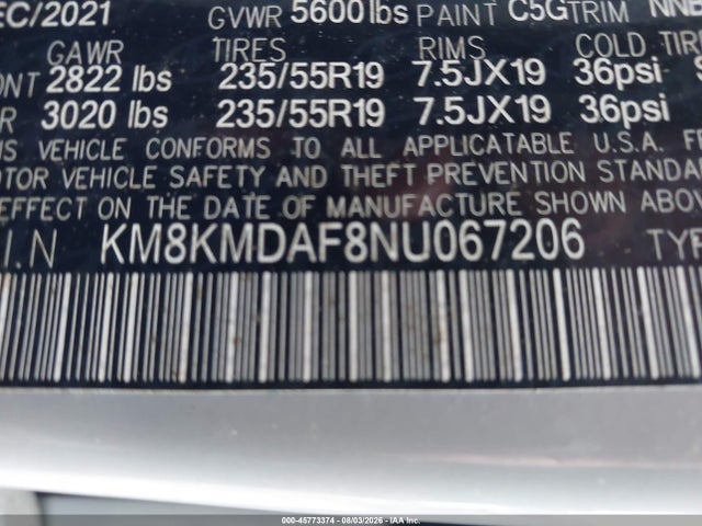 2022 Hyundai Ioniq 5 Se მანქანა იყიდება აუქციონზე, vin: KM8KMDAF8NU067206, აუქციონის ნომერი: 45773374