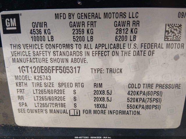 2015 Gmc Sierra 2500hd Available Wifi Denali მანქანა იყიდება აუქციონზე, vin: 1GT120E86FF505317, აუქციონის ნომერი: 45773383