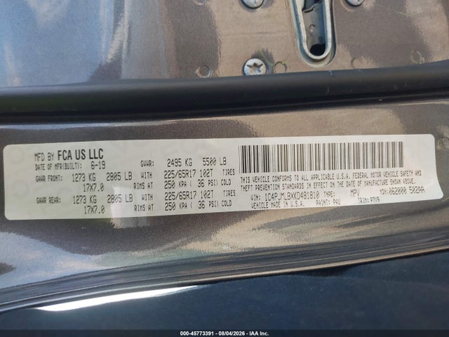 2019 Jeep Cherokee Latitude Plus 4x4 მანქანა იყიდება აუქციონზე, vin: 1C4PJMLBXKD481810, აუქციონის ნომერი: 45773391