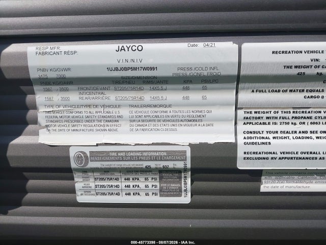 Jayco Other 2021 1UJBJ0BP5M17W0991 Image 9