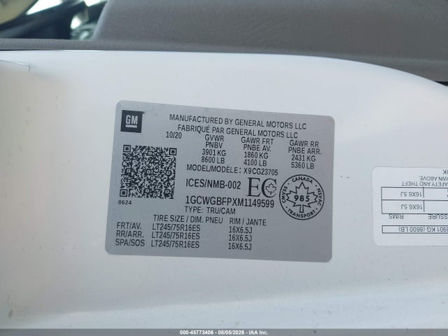 Chevrolet Express 2500 Work Van 2021 1GCWGBFPXM1149599 Image 9