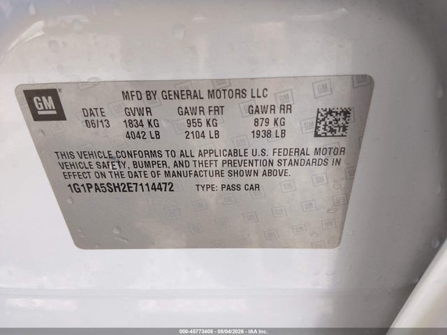 2014 Chevrolet Cruze Ls Auto მანქანა იყიდება აუქციონზე, vin: 1G1PA5SH2E7114472, აუქციონის ნომერი: 45773408