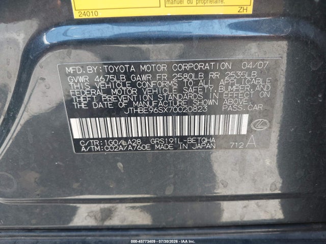 Продажа на аукционе авто 2007 Lexus Gs 350, vin: JTHBE96SX70020823, номер лота: 45773409
