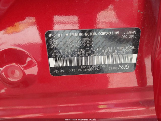 2016 Mitsubishi Lancer Es მანქანა იყიდება აუქციონზე, vin: JA32U2FU3GU005665, აუქციონის ნომერი: 45773459