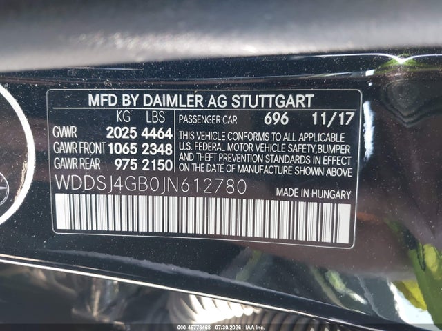 45773468 :رقم المزاد ، WDDSJ4GB0JN612780 vin ، 2018 Mercedes-benz Cla 250 4matic مزاد بيع