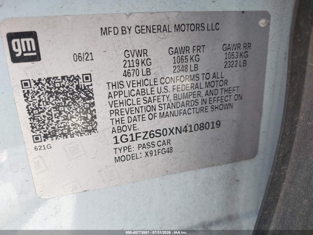 1G1FZ6S0XN4108019 Chevrolet Bolt Euv Fwd Premier