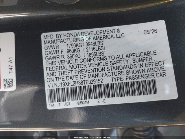 Honda Civic Sport 2026 19XFL2H88TE029152 Image 9