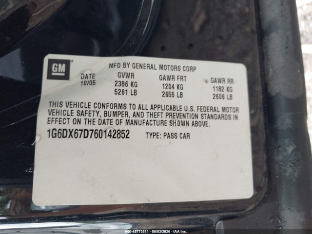Aukcja sprzedaży 2006 Cadillac Sts-v, vin: 1G6DX67D760142852, numer aukcji: 45773511