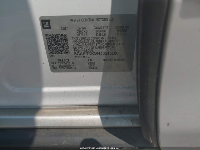 Aukcja sprzedaży 2018 Buick Enclave Avenir, vin: 5GAERDKW4JJ145186, numer aukcji: 45773565