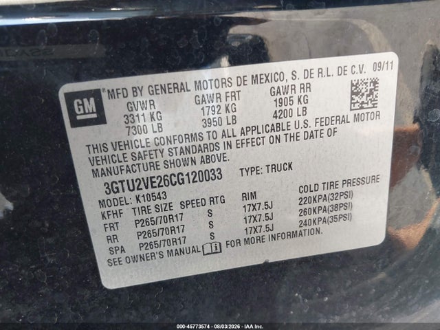 Продажа на аукционе авто 2012 Gmc Sierra 1500 Sle, vin: 3GTU2VE26CG120033, номер лота: 45773574