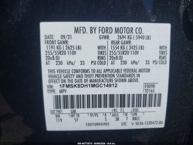 Ford EXPLORER XLT 2021 1FMSK8DH1MGC14912 Image 9