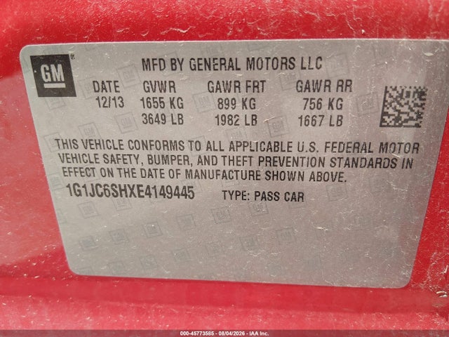 1G1JC6SHXE4149445 Chevrolet Sonic Lt Auto