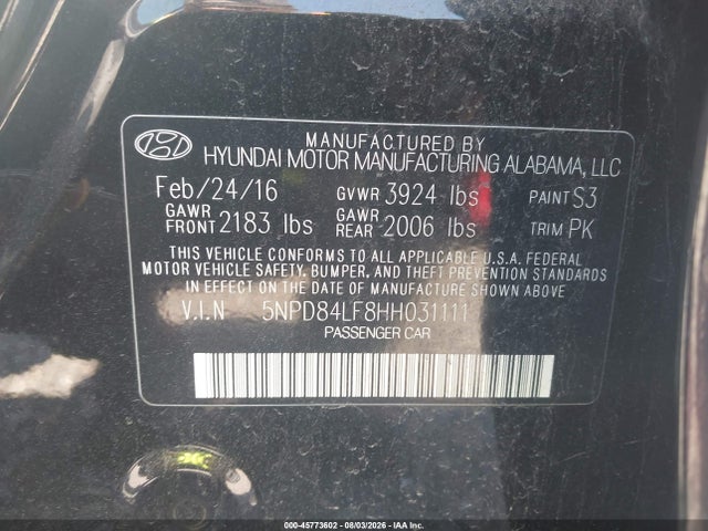 Aukcja sprzedaży 2017 Hyundai Elantra Se, vin: 5NPD84LF8HH031111, numer aukcji: 45773602