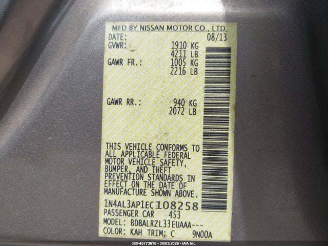 Продаж на аукціоні авто 2014 Nissan Altima 2.5 S, vin: 1N4AL3AP1EC108258, номер лоту: 45773615