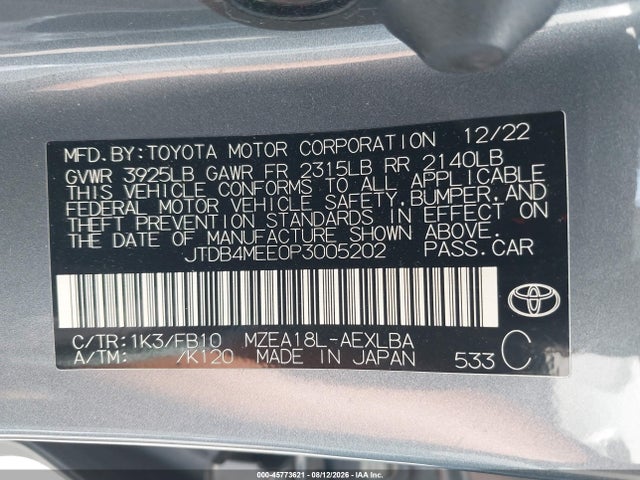 Toyota COROLLA LE 2023 JTDB4MEE0P3005202 Image 9