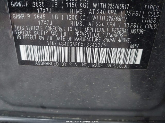 Продаж на аукціоні авто 2019 Subaru Outback 2.5i Premium, vin: 4S4BSAFCXK3343275, номер лоту: 45773625