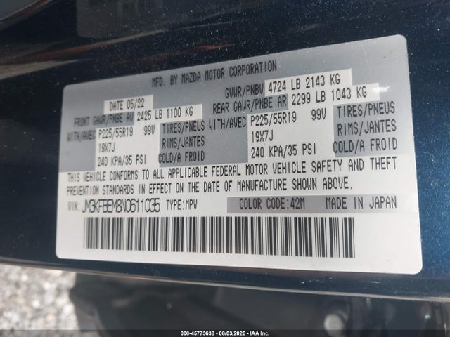 Aukcja sprzedaży 2022 Mazda Cx-5 2.5 S Premium Plus, vin: JM3KFBEM8N0611035, numer aukcji: 45773638