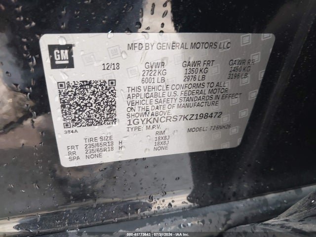 2019 Cadillac Xt5 Luxury მანქანა იყიდება აუქციონზე, vin: 1GYKNCRS7KZ198472, აუქციონის ნომერი: 45773643