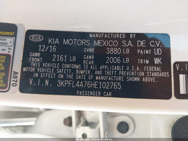 3KPFL4A76HE102765 KIA FORTE S