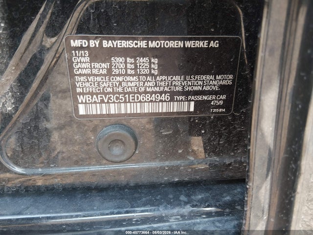 Продаж на аукціоні авто 2014 Bmw 535d Xdrive, vin: WBAFV3C51ED684946, номер лоту: 45773664
