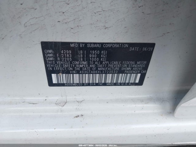 2020 Subaru Impreza 5-door მანქანა იყიდება აუქციონზე, vin: 4S3GTAB6XL3723533, აუქციონის ნომერი: 45773684