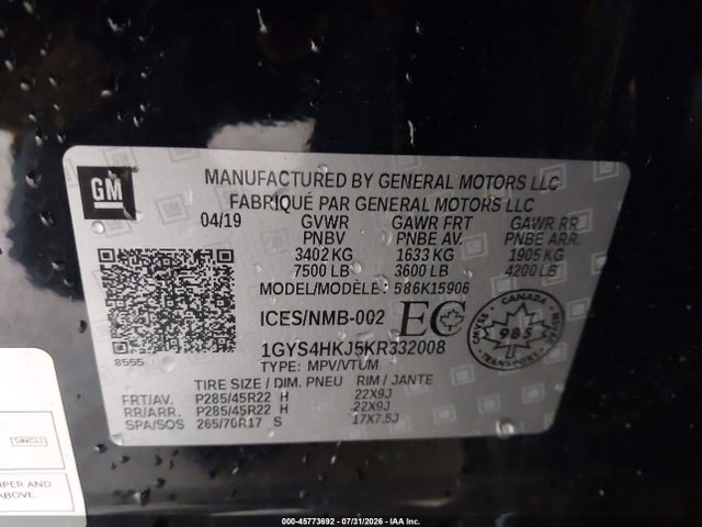Aukcja sprzedaży 2019 Cadillac Escalade Esv Luxury, vin: 1GYS4HKJ5KR332008, numer aukcji: 45773692
