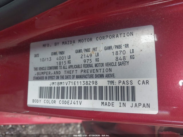 Aukcja sprzedaży 2014 Mazda Mazda3 I Touring, vin: JM1BM1V71E1138298, numer aukcji: 45773701