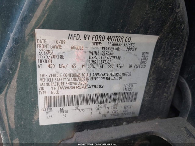 Продаж на аукціоні авто 2010 Ford Super Duty F-350 Srw Lariat, vin: 1FTWW3BR5AEA78462, номер лоту: 45773704