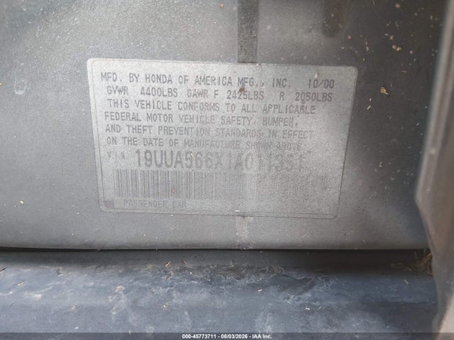 45773711 :رقم المزاد ، 19UUA566X1A011351 vin ، 2001 Acura Tl 3.2 مزاد بيع