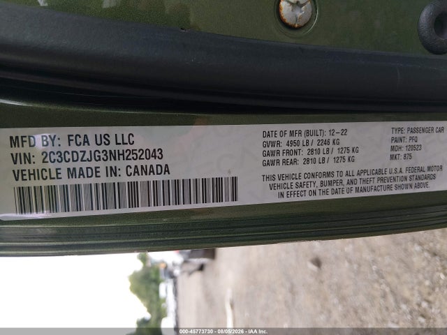 2022 Dodge Challenger Gt მანქანა იყიდება აუქციონზე, vin: 2C3CDZJG3NH252043, აუქციონის ნომერი: 45773730