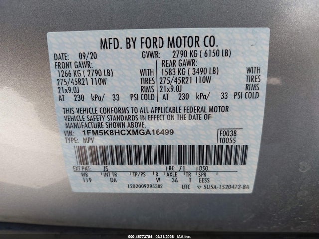 1FM5K8HCXMGA16499 Ford Explorer Platinum