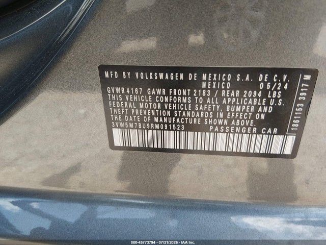 Aukcja sprzedaży 2024 Volkswagen Jetta 1.5t S, vin: 3VW5M7BU9RM091523, numer aukcji: 45773794