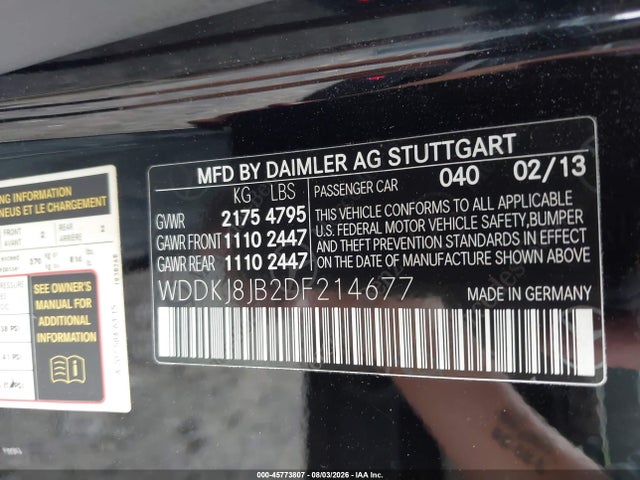 45773807 :رقم المزاد ، WDDKJ8JB2DF214677 vin ، 2013 Mercedes-benz E 350 4matic مزاد بيع