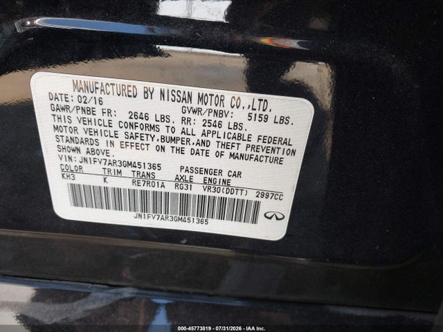 Продаж на аукціоні авто 2016 Infiniti Q50 3.0t Red Sport 400, vin: JN1FV7AR3GM451365, номер лоту: 45773819